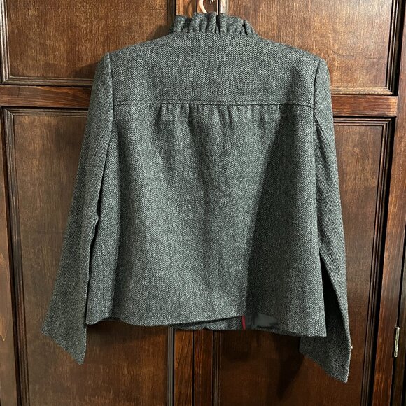 J CREW CROPPED RUFFLED BLAZER GRAY HERRINGBONE SIZE 8 - Picture 3 of 10